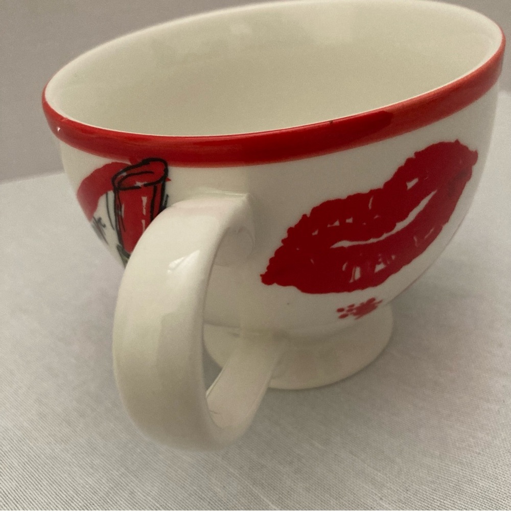 Brighton Lips & Lipstick Pedestal Coffee Mug Red Kiss Love Print Cup - Picture 6 of 13